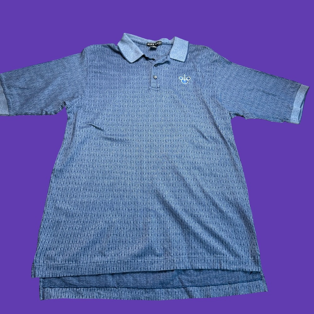 Nike Golf Polo Shirt L Mens Blue Heathered Mickey Mouse Logo Performance Outdoor
